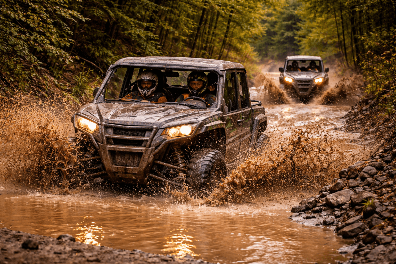 UTV riders tackling muddy trails at Wildcat Off-Road Park