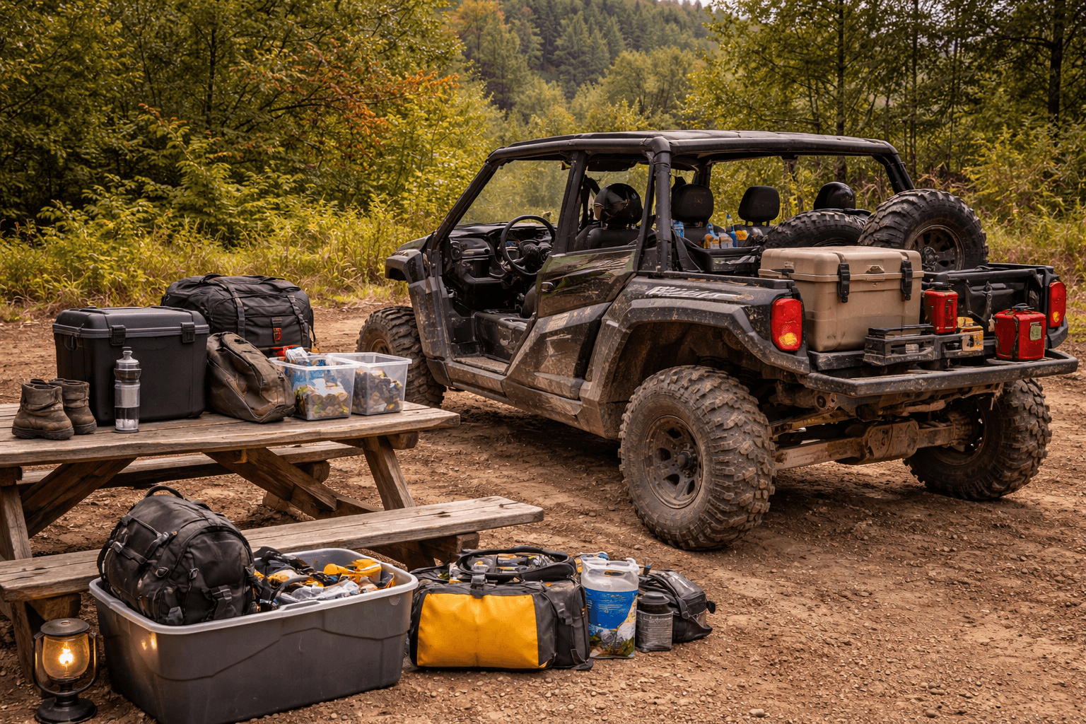 Packed UTV trip supplies supporting better lodging and trail riding near Wildcat