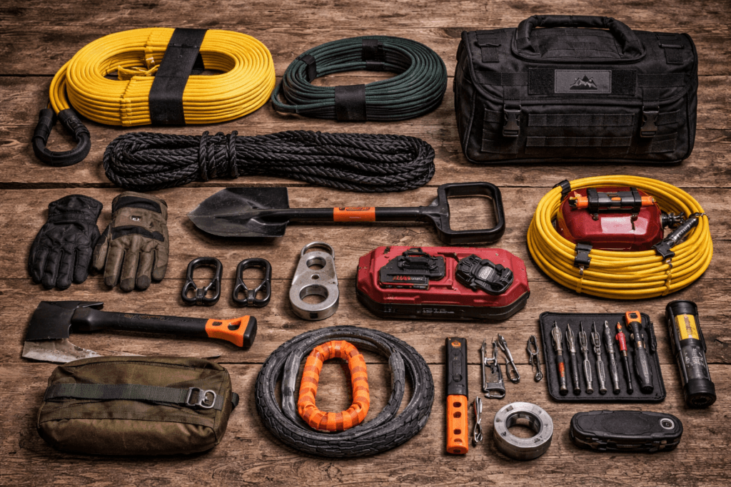 Recovery gear packed for a UTV trip to Wildcat Off-Road Park