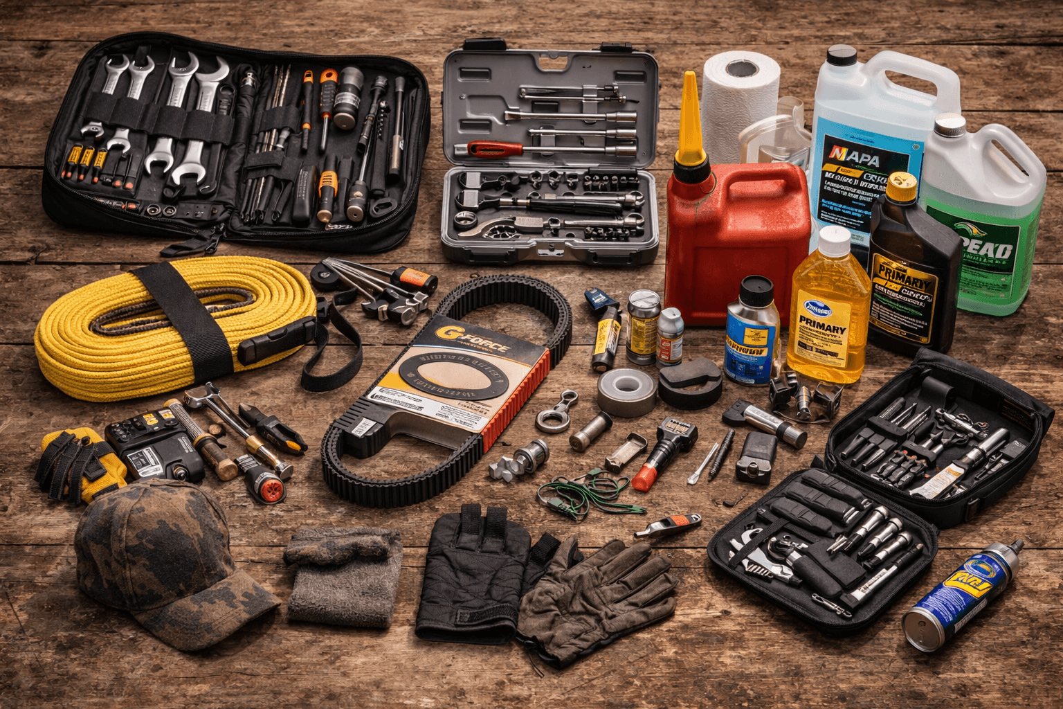 Vehicle-specific supplies packed for a Wildcat UTV trip