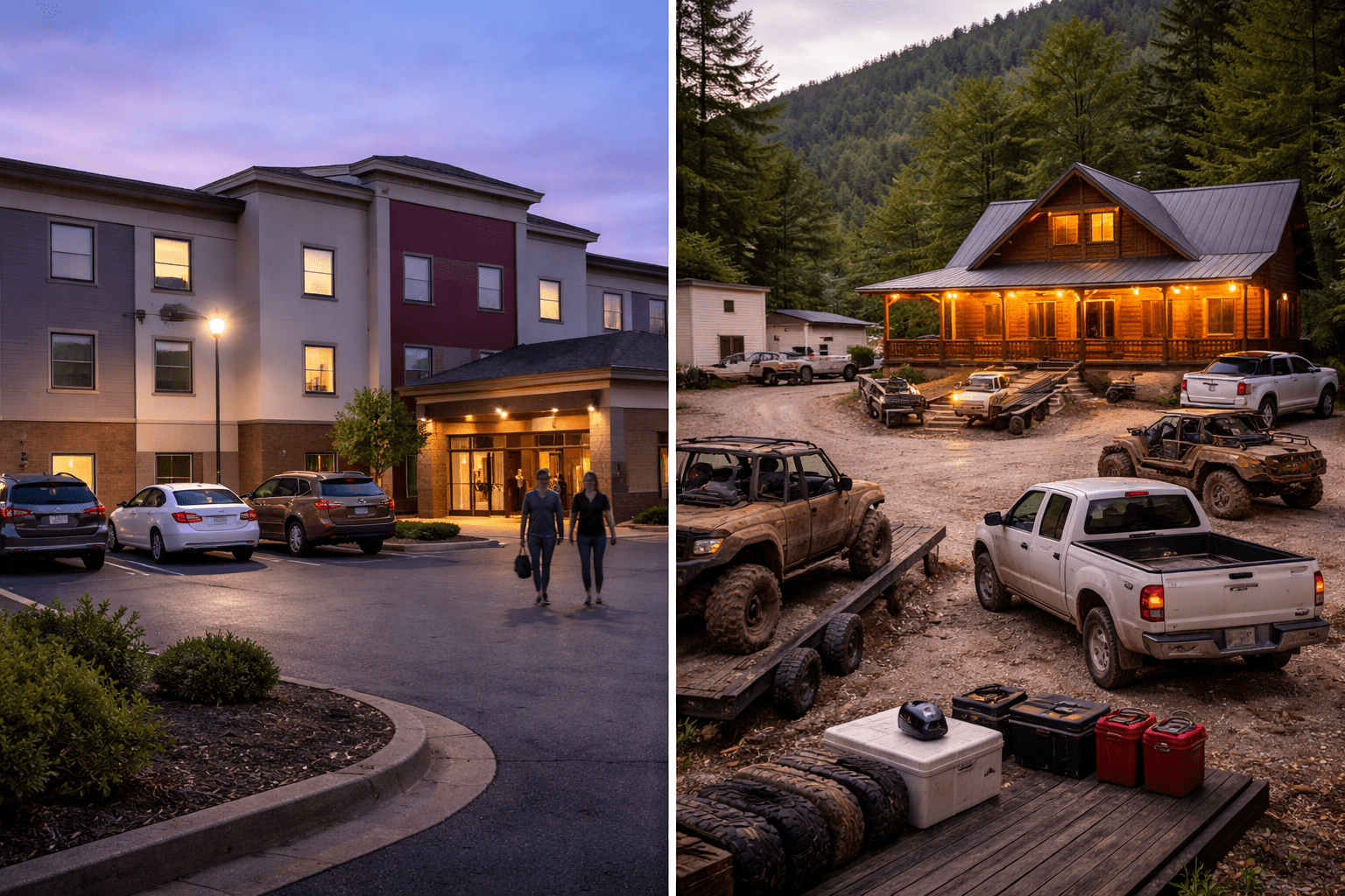 Comparison of hotel stay versus rider cabin near Wildcat Off-Road Park