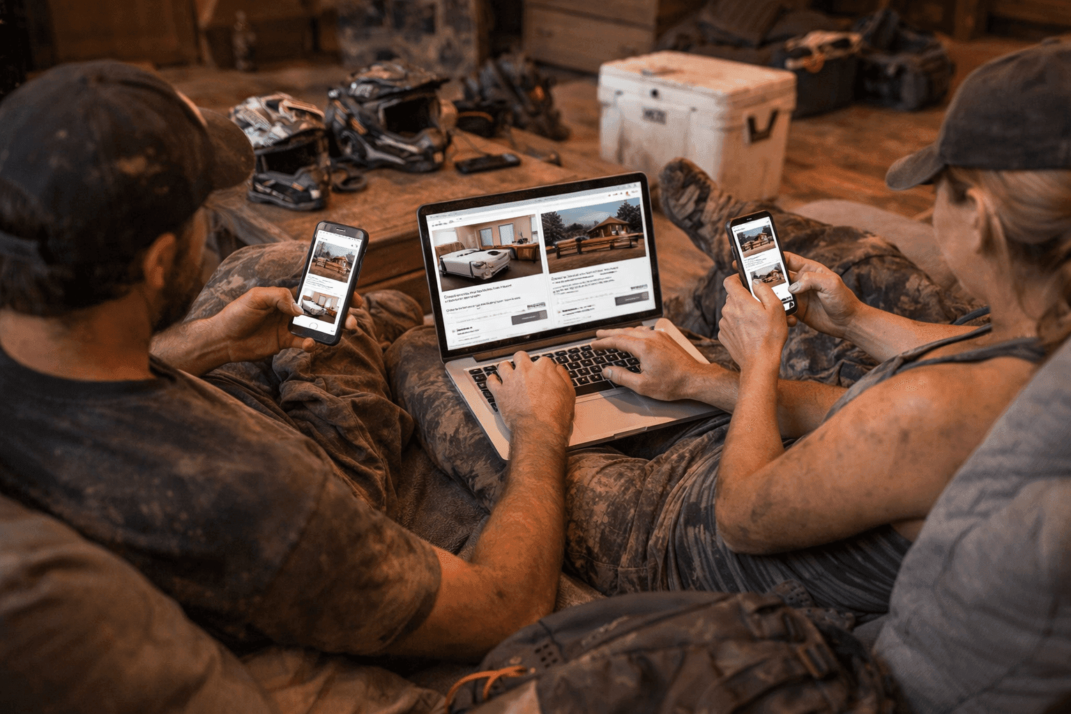 Rider group enjoying cabin basecamp near Wildcat Off-Road Park