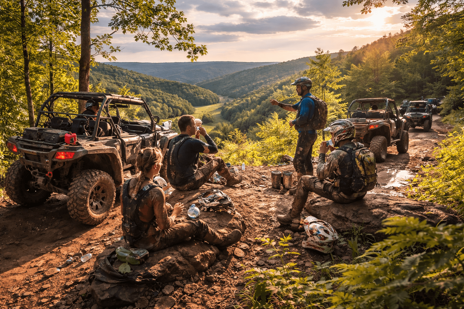 Beginner riders taking a break during a Wildcat trail day