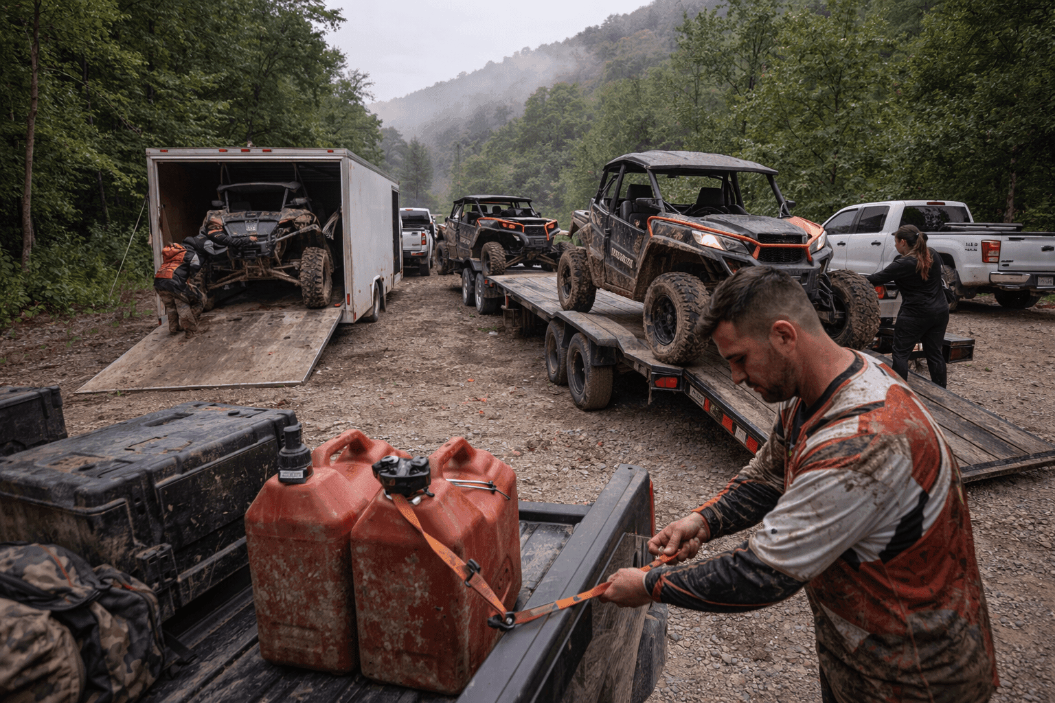Sunday wrap-up at Wildcat with riders loading trailers after a weekend trip